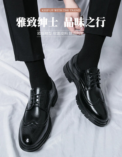 Men's Leather Brogue Oxford Dress Shoes Formal Business Handmade Classic 2026 Brown Black Chaussure Homme