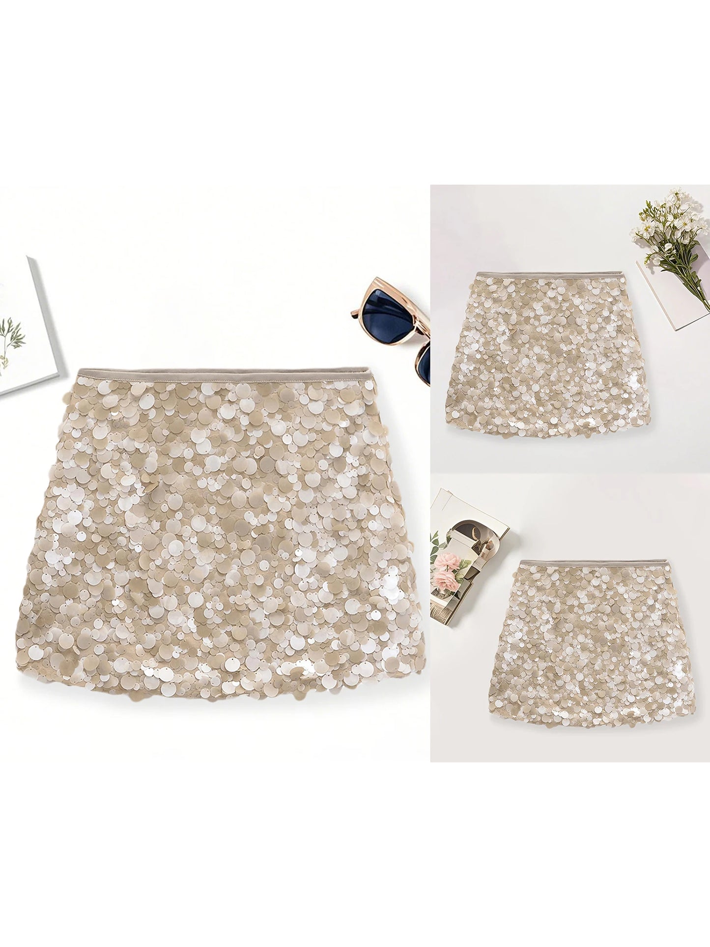 2025 New Collection Women Y2K Mini Skirt Bling Soild Sequin Skirt Slim Fit Summer Bodycon Skirt Clubwear for Bar Party