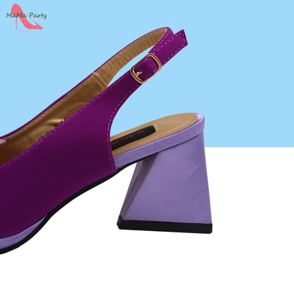 2024 New Arrivals Fashion Italian Design African Shoes and Bag to Match Comfortable Square Heels for Party in Fuchsia Color