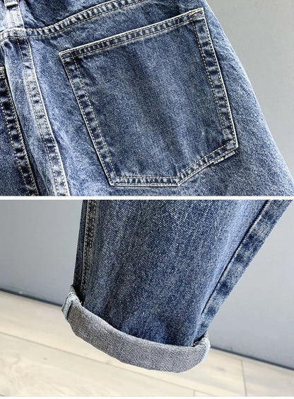 Korean Vintage Loose Tapered Men's Jeans Fashion High Street Drape Harem Pants Youth Hip Hop Streetwear Male Blue Denim Trousers
