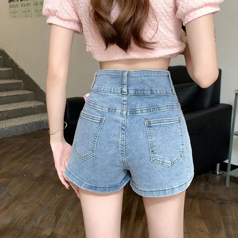 Pink Cross Denim Shorts  Tie Decorative Hot Trousers Shorts Female Summer New High Waist Thin A-line Shorts Womens Clothing