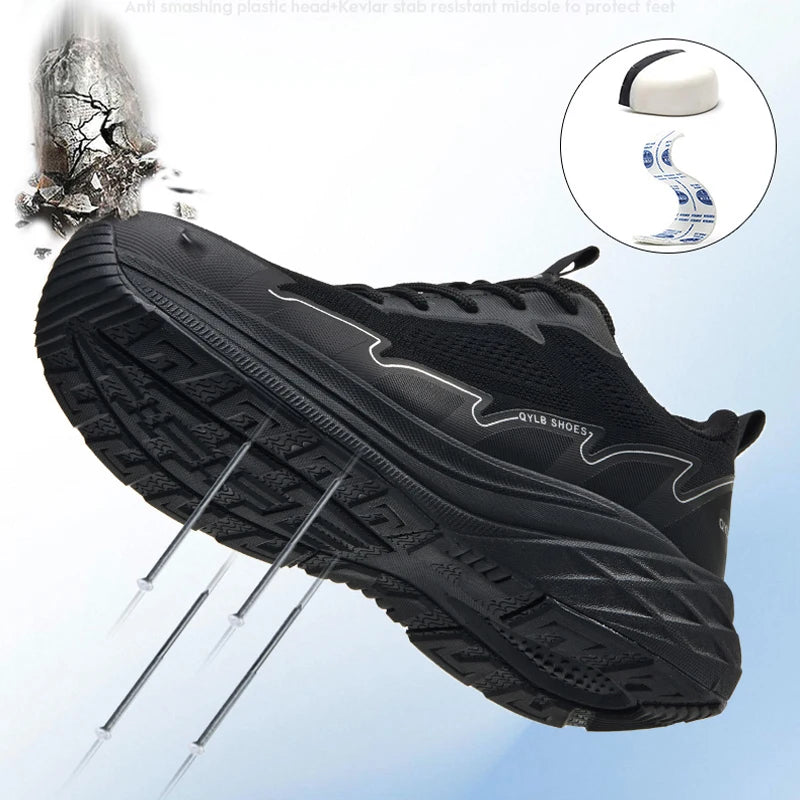 Protective work sneakers with plastic toe lightweight work shoes for men industry anti puncture Work Boots non-slip safety shoes