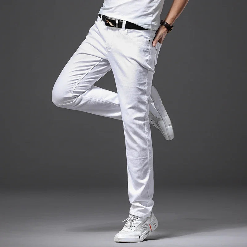 Men Slim White Jeans New Elasticity Fashion Casual Classic Soft Business Brand Trousers Male Clothing Stretch Pants Men's Jeans