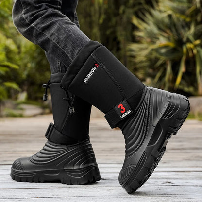 Men's New Snow Boots for Autumn and Winter, Fleece-Lined and Thickened, Cold-Proof, Outdoor Warm, Waterproof, Anti-Skiing, Hiking Boots