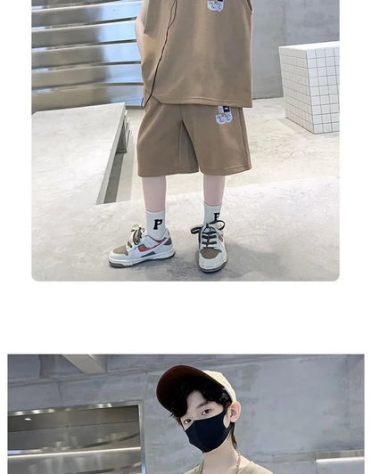 Summer Boys Loose Sleeveless Printed T-Shirt Tops+Shorts Pant School Kids 2PCS Tracksuit Child Outfit Student Workout Set 5-16Yr