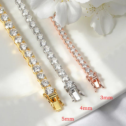 Bracelet de tennis en moissanite plaqué or 18 carats pour femme, 3/4/5 mm, classique, en argent sterling 925, certifié, pour homme, chaîne
