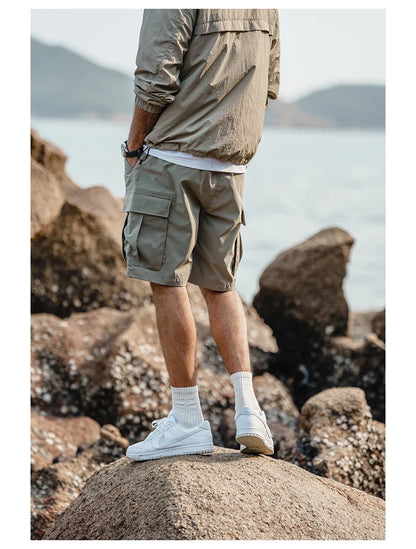 2024 Summer New  Oversize Lightweight 190g  Quick Dry Fabric Cargo Drawstring Shorts Men Cool Fishing Hiking Shorts