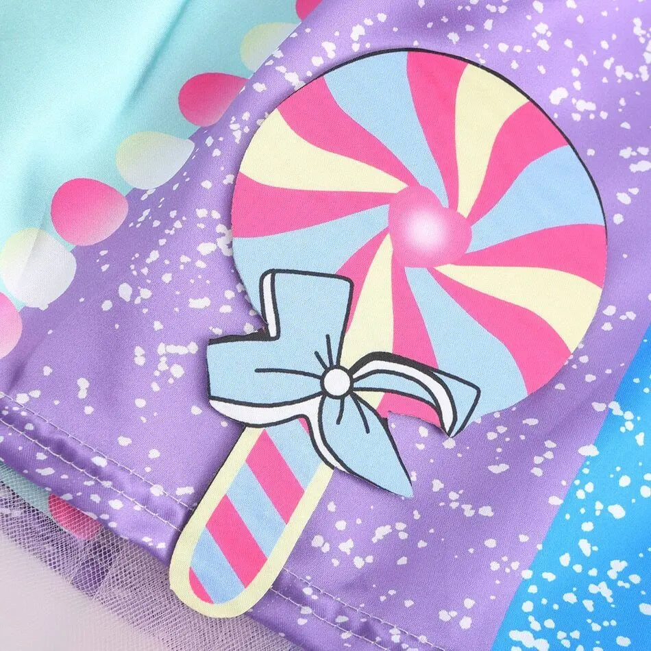 Purim Girls Rainbow Vestidos Candy Fairy Lollipop Cosplay Costume Toddler Girls Birthday Party Carnival Long Short Sleeves Dress