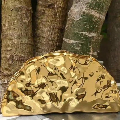 Creative Half Moon Shape Gold Purse For Women Silver Acrylic Bag Exquisite Brand Hand-held Evening Bag Shoulder Messenger Bag