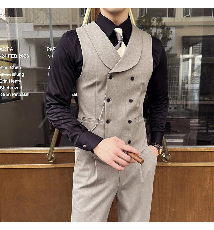 (1 Pcs Vest）2024 Latest Style Design Double Breasted Men Suit Vests Formal Groom Wedding Social Slim Fit Sleeveless Vest Coats