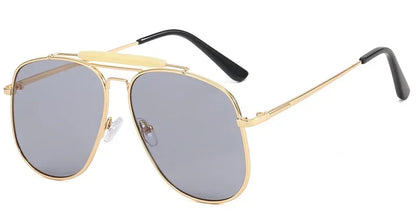 Metal Frame Pilot Sunglasses For Women Double Bridge Champagne Sun Glasses Woman Luxury Square Clear Oversize Shades