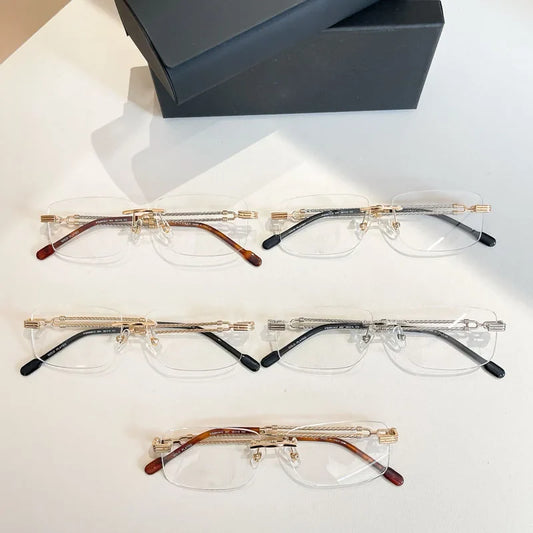 Classicla High Street Rimless Sunglasses Square for Men Women Alloy Original Brand Design UV400 High Quality Vintage with Case