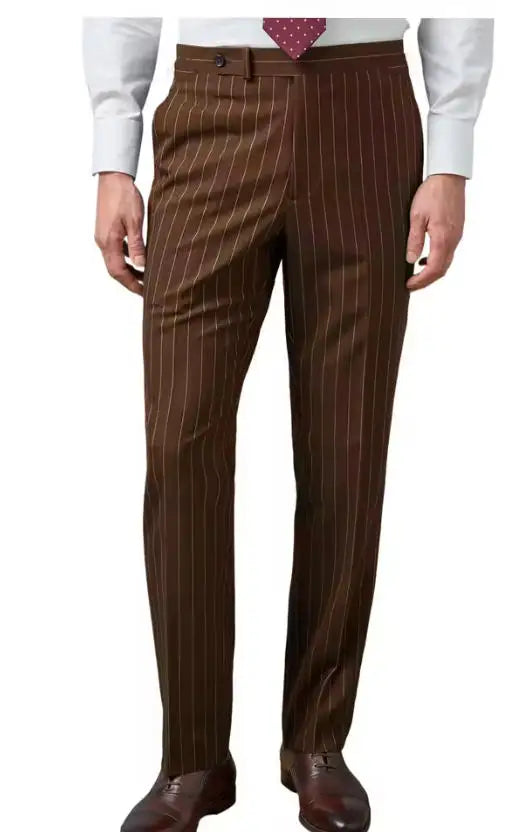 New Men's Suit Pants Haute Couture Grey Striped Slim Fit Business Formal Casual Suit Pant Groom's Dress Pants Office Banquet