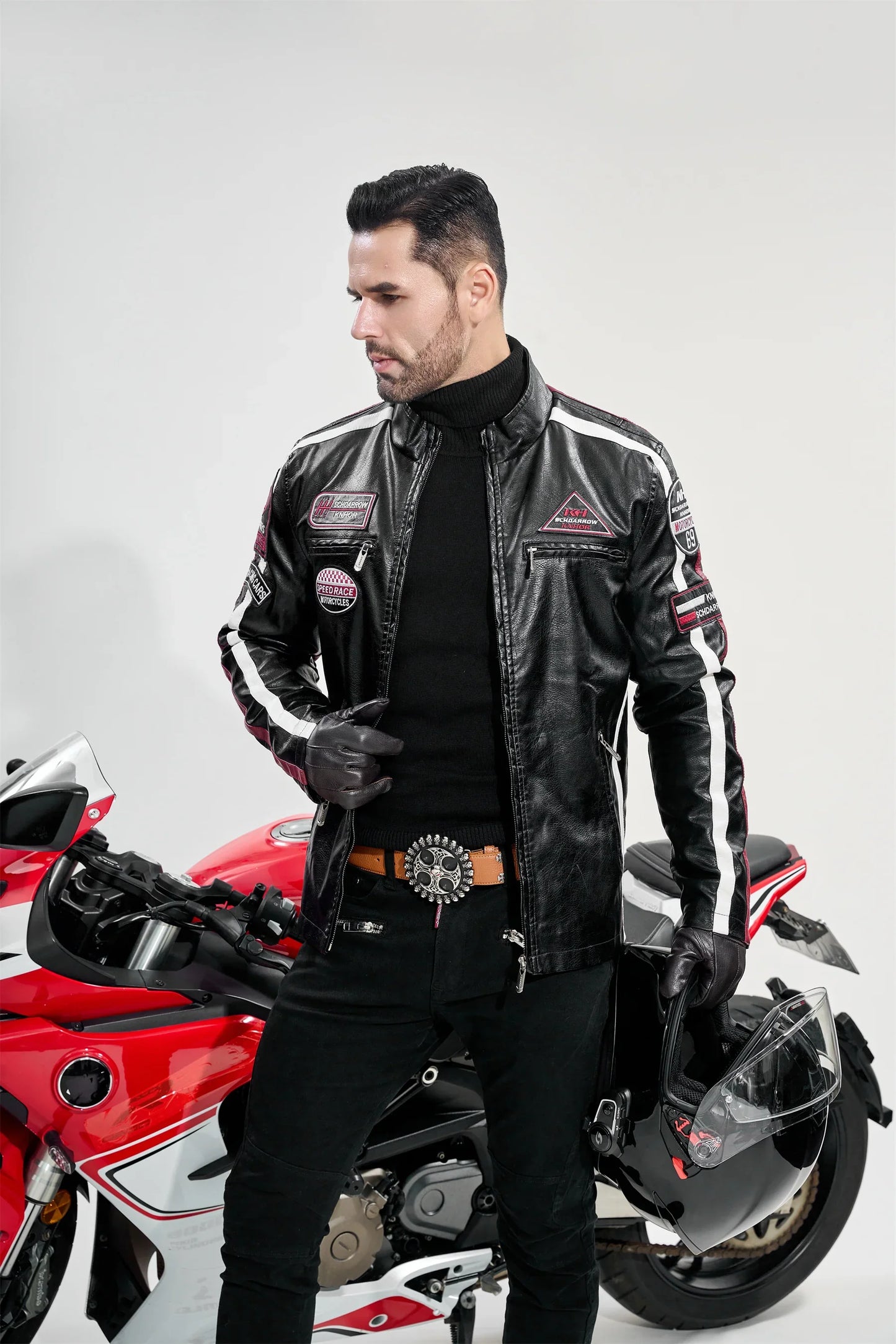 Men's Motorcycle Racing Suit PU Leather Label Color Jacket