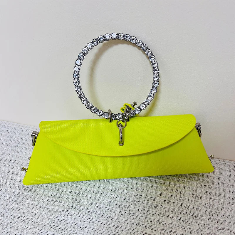 Clutch Bag Luxury Designer Handbag for Women 2025 with Chain Metal Ring Handle PU Leather Rhinestones Purses Shoulder Bag