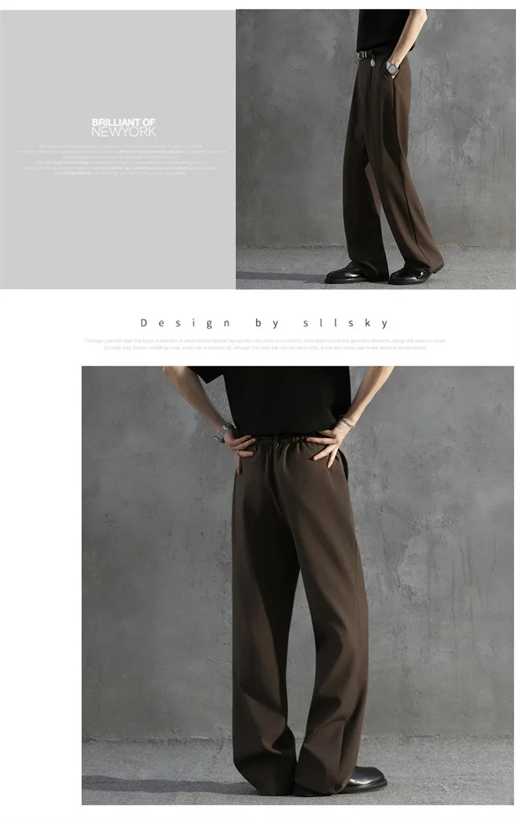 White Luxury Draped Suit Pants Men Fashion Dress Pants Korean Loose Straight Casual Pants Mens Office Formal Trousers Male S-3XL