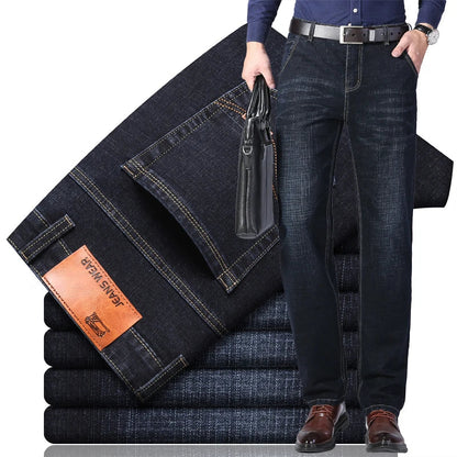 New Men's Fashion  Business Casual Stretch Slim Jeans Classic Trousers Denim Pants Male Black Blue