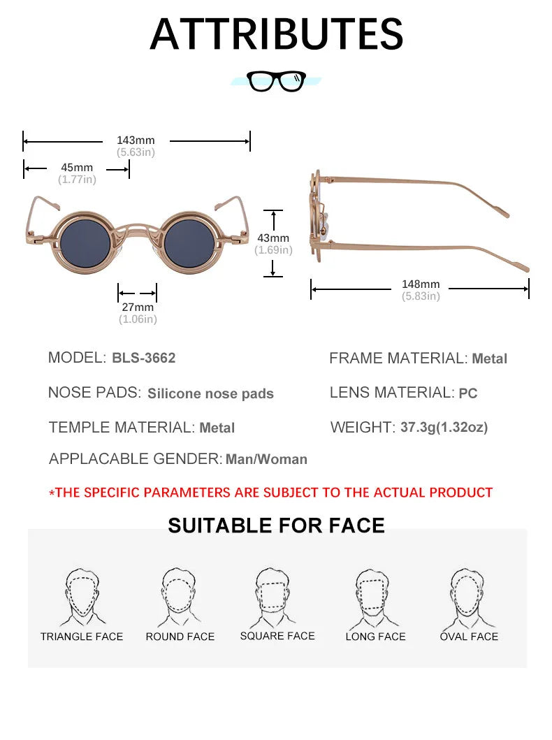 Steampunk Sunglasses For Men Metal Frame Vintage Retro Round Fashion Glasses Punk Dropshipping Gafas De Sol Lunette De Soleil