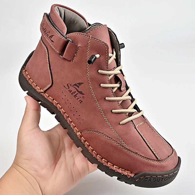 New 2024 Autumn Handmade Leather Men Boots Design Sneakers Man Breathable Casual Leather Shoes Men Ankle Boots Outdoor Boats