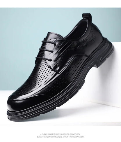 2026 New Men's Breathable Hollow Out Leather Oxford Shoes Formal Business Dress Shoes for Man Summer Autumn Platform Shoe Male