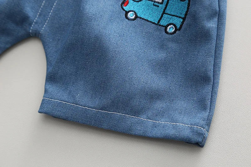 New Baby Boys Clothing Sets Summer Cartoon Car T Shirt +Denim Shorts Toddler Infant Kids Casual Infant Clothes Suits 1-5 Years
