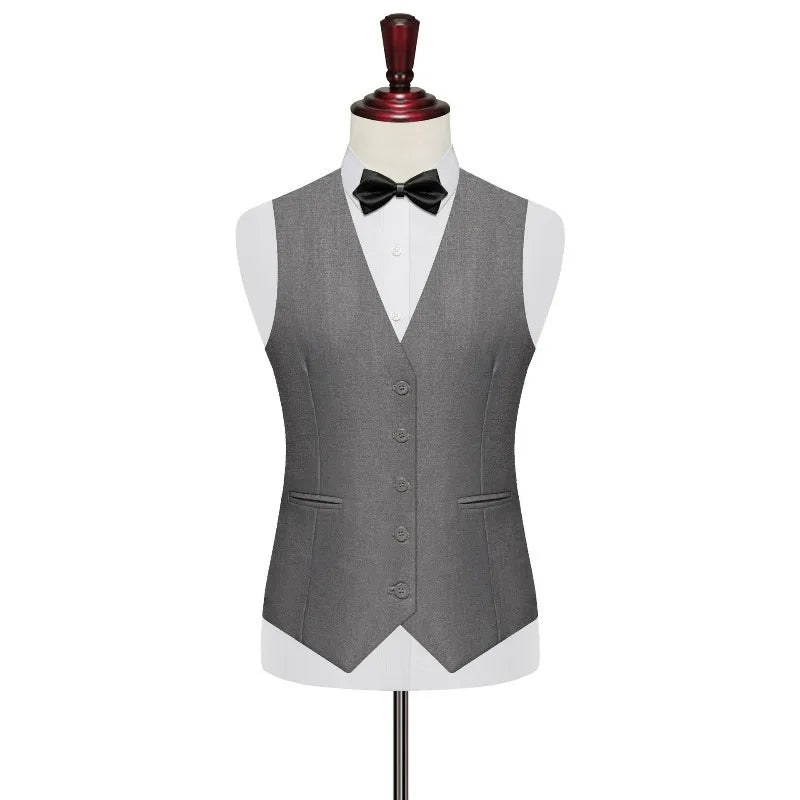 Men 2-piece Set British Style Single-breasted V-neck Vest Man Straight-leg Pant Male Slim Wedding Office Casual Outfit