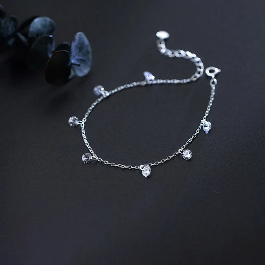Bracelet en argent sterling 925 avec maillons brillants sertis de zirconiums cubiques, fermoir mousqueton géométrique pour femme, bijou de mode féminin