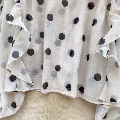 Spring Chiffon Polka Dot Blouse Women Bow Collar Long Lantren Sleeve Fashion Casual Streetwear Basics Loose Thin Tops