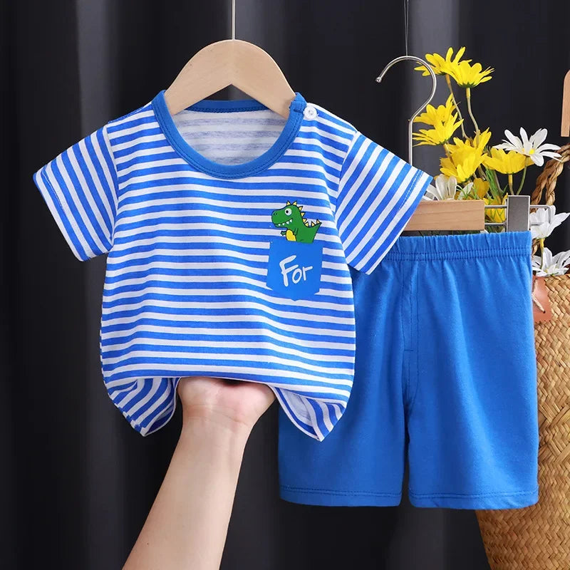 Cotton Short Sleeve T-shirts and Shorts 2PCS Breathable Outfit For Girls New Boys Summer Clothing Set Full Bear Print