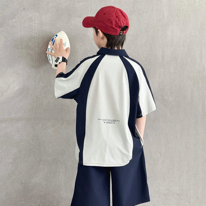 Children New Summer Polo Shirt Set Top And Bottom 2 Pieces Clothing Set for Tween Boys Casual Tracksuit Kids School Outfit Wear