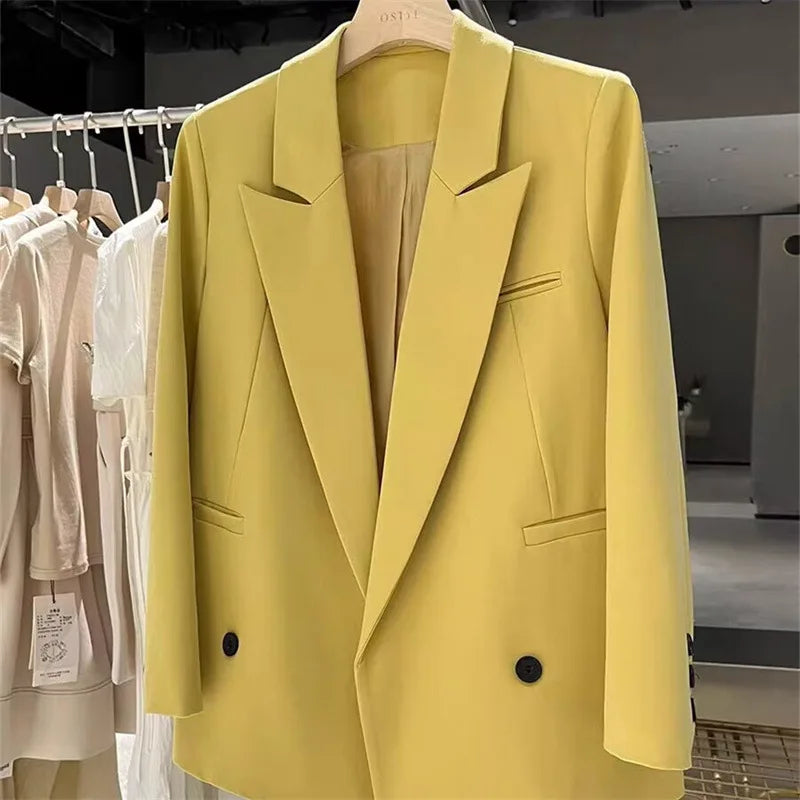 Yellow Casual Women's Small Suit Jacket Trendy  Design Spring Autumn New Korean Style Long Sleeve Fashion Top