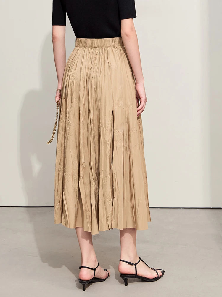 Minimalism Pleated A-Line Skirts Women 2024 Summer New Baiscs Rubber Band Waist Irregular Loose Large Hem Skirt 12442081