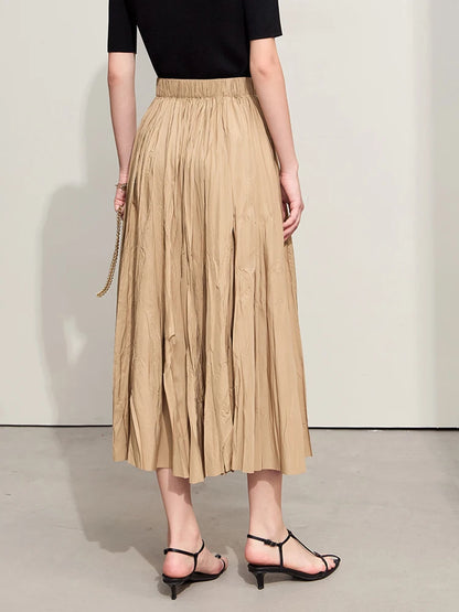 Minimalism Pleated A-Line Skirts Women 2024 Summer New Baiscs Rubber Band Waist Irregular Loose Large Hem Skirt 12442081