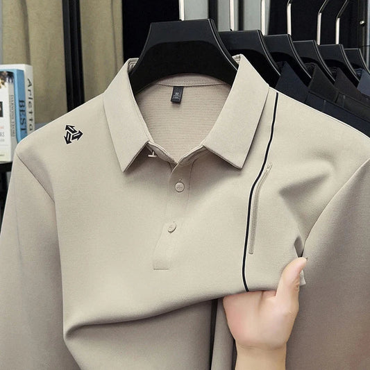 Luxury Quality Men's Polo Shirt Simple Solid Color Print Long Sleeve Autumn Lapel T-Shirt Business Casual Fashion Trend Menswear