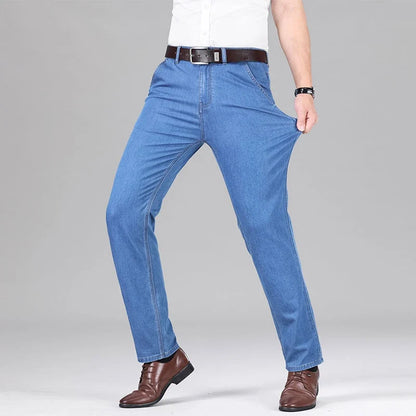 New Lyocell Fabric Jeans Men Summer Thin Business Straight Leg Loose Trousers Men's Casual Long Pants Large Size