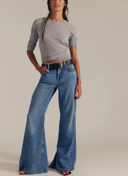 Streetwear Vintage Skinny Washed Flared Jeans Women Korean Fashion High Waist Slim Straight Pants 2025 New Casual Flared Jeans