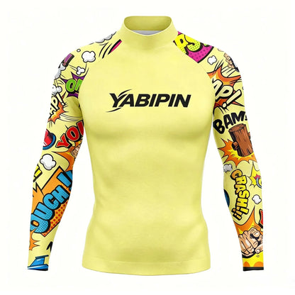 Men's Sun Protective Swim Tee with High Collar – Long Sleeve Surf & Dive Rash Guard, Quick Dry