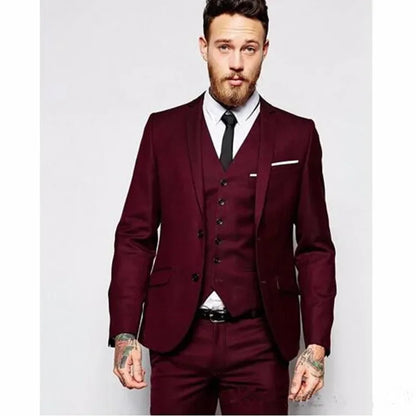 Royal Blue/Burgundy Man Suits Classic Black Lapel Wedding Suits 3 Pieces (Jacket+Pants+Vest)