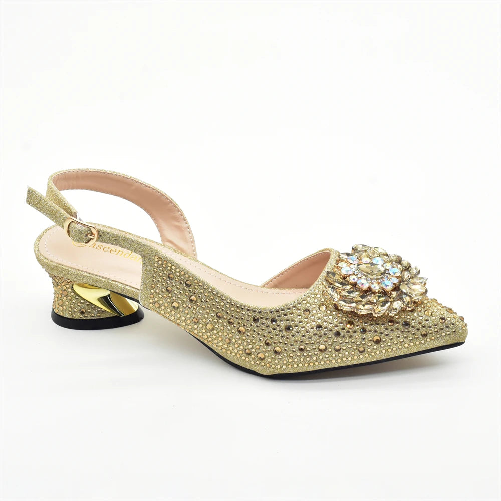 Gold Shoe and Bag Set for Party in Women African Women Shoes and Bags Italy Wedding Elegant Pumps for Lady Heeled Sandals Woman