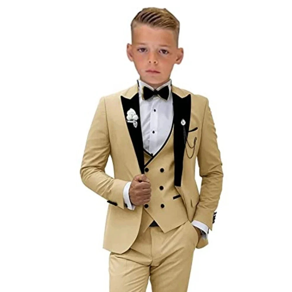 Hot Sale Champagne Boys Slim Fit Suits 4 Pieces Banquet Party Wear Stylish Velvet Collar Kids Suit Set 3-14T Party Tuxedo