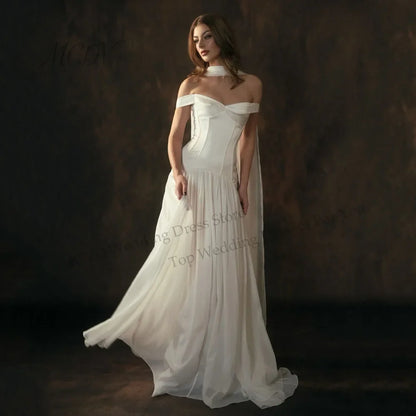Off The Shoulder Chiffon A Line Wedding Dress Pleated Corset Back Bride Gowns Strapless vestido de casamento noiva civil 2026