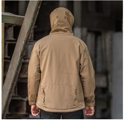 2024 New Fashionable Shark Skin Soft Shell Jacket Men's Tactical Windproof Waterproof Jacket Men's Jacket Hooded Jacket