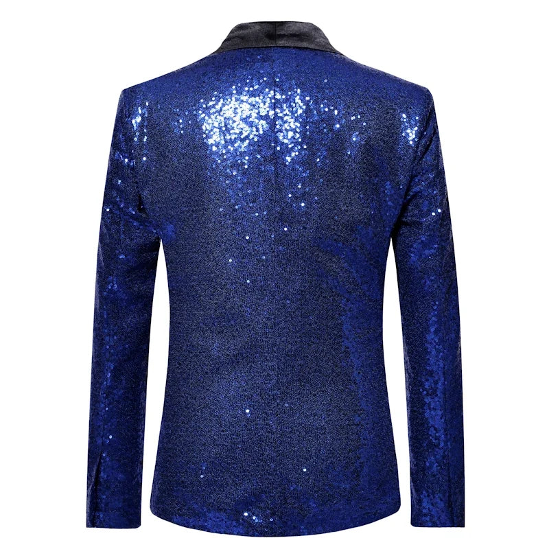 Shiny Gold Men Sequin Glitter Embellished Blazer Jacket, Nightclub Prom Suit Coats Mens Costume Homme Stage Clothes For Singers