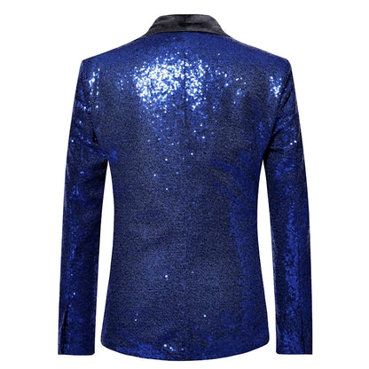 Shiny Gold Men Sequin Glitter Embellished Blazer Jacket, Nightclub Prom Suit Coats Mens Costume Homme Stage Clothes For Singers