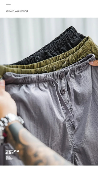 Outdoor Men's Quick-Dry Shorts Lightweight Casual Elastic Waist Drawstring Shorts Loose Fit Running Contrast Summer Shorts
