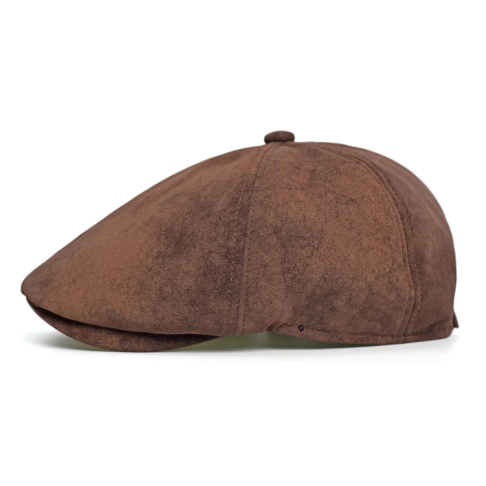 Autumn Winter Faux Leather Cap Newsboy Cap Hat Men Women Casual Beret Solid Cap PU  Leather Flat Caps Vintage