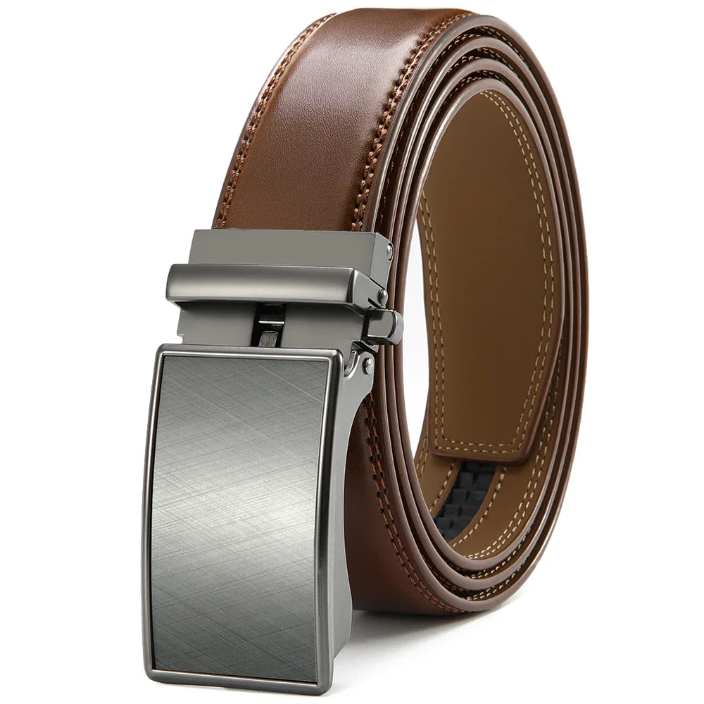 Mens Leather Belt  Automatic Genuine Leather Belts Leisure Fashion Ratchet Belts for Men Pants Waistband Ремень