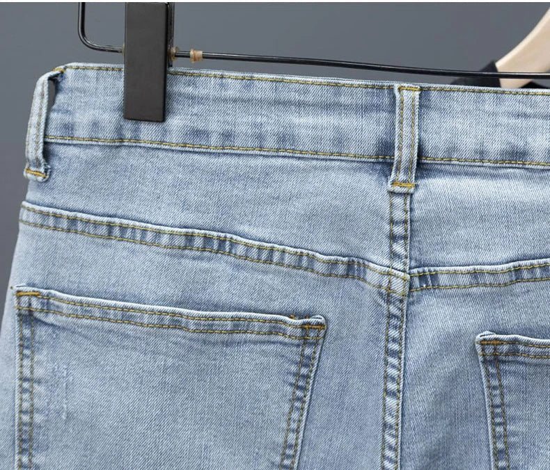 New Men's Little Feet Skinny Jeans Light Blue Spring Summer Thin Elastic Denim Pants Classic Korean Washed Cowboy Trousers
