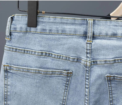 New Men's Little Feet Skinny Jeans Light Blue Spring Summer Thin Elastic Denim Pants Classic Korean Washed Cowboy Trousers
