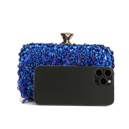 Glitter Party Dinner Evening Bags Purple Color Tassel Acrylic Clutch Bags Flap Fashion Metal Chain Diamonds Handbags Beading